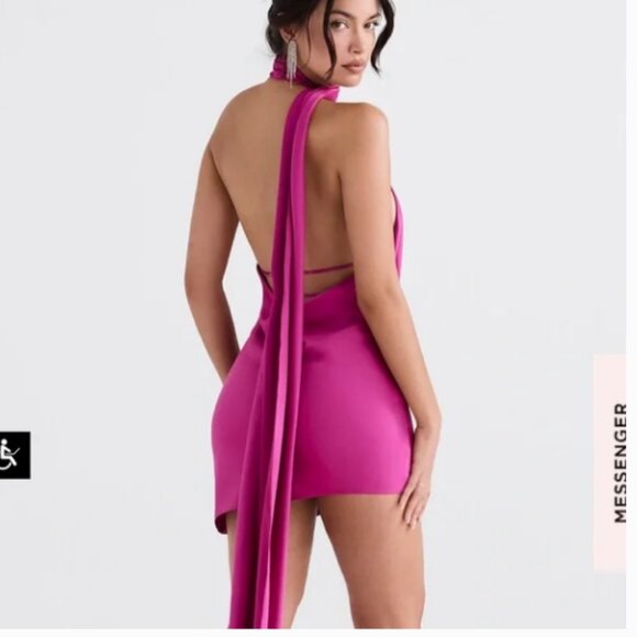 House of CB Aida HOT PINK ASYMMETRIC WRAP NECK DRESS Valentines - Picture 5 of 5